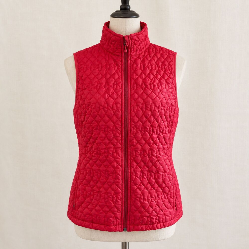 Lands End Womens M 10-12 Red Quilted Vest Full Zip Lightweight Fitted